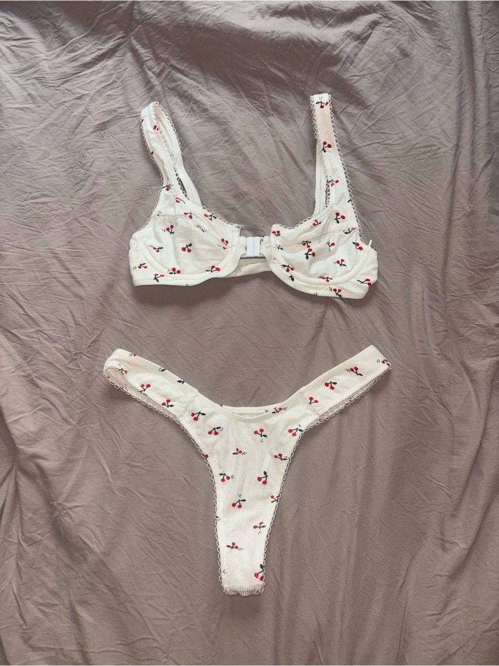 White Cherry-Print Bikini Set - Women's Two-Piece Swim